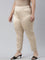 Women Solid Light Gold Mid Rise Shiny Pants