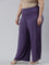 Women Solid Purple Viscose Mid Rise Knit Palazzos