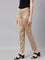 Women Solid Gold Mid Rise Shiny Pants