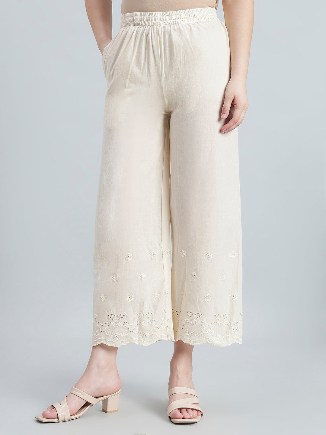 Cream 100% Cotton Hakoba Wide Pant