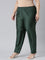 Women Bottle Green Solid Mid Rise Metallic Pants