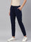 Women Solid Cotton Navy Cuffed Joggers