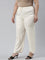 Women Solid Ecru Viscose Mid Rise Casual Pants