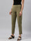 Women Solid Medium Olive Cotton Mid Rise Kurti Pants