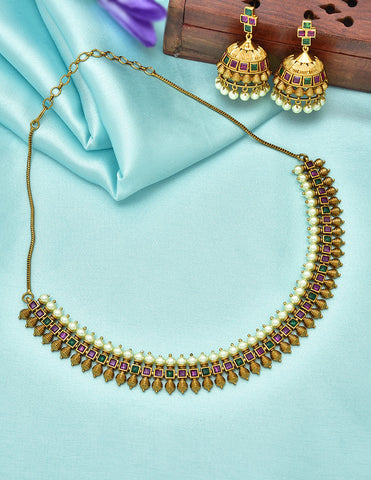 Designer Antique Kempu Necklace Set