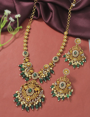 Designer Radiant Emerald Matt Kempu Necklace Set