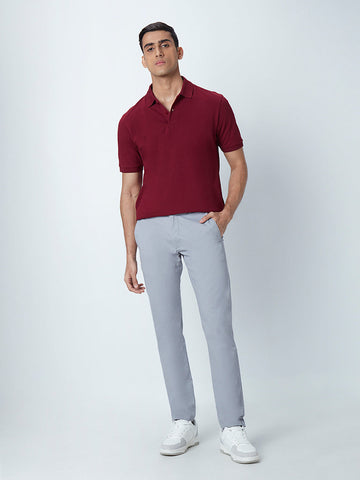 WES Casuals Maroon Cotton Blend Slim-Fit Polo T-Shirt