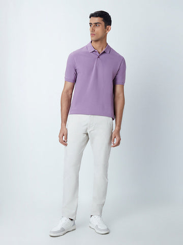 WES Casuals Lavender Cotton Blend Slim-Fit Polo T-Shirt