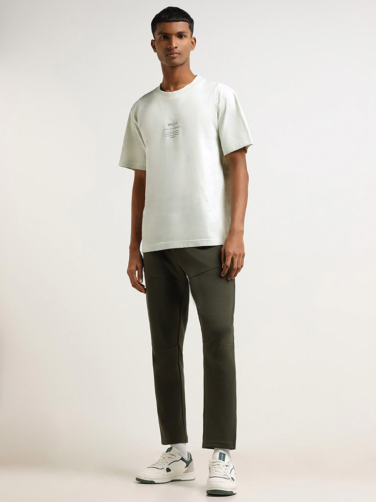 Studiofit Solid Olive Relaxed-Fit Mid-Rise Track Pants