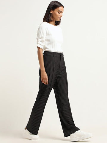 Wardrobe Black Striped-Patterned Trousers