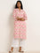 Utsa Pink Ikat Design Straight Cotton Kurta