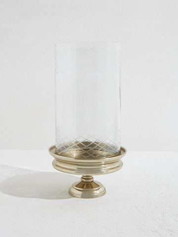 Westside Home Gold Etched Glass Candle Holder-Large