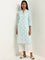 Utsa Turquoise Ikat Printed Straight Cotton Kurta