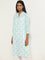 Utsa Turquoise Ikat Printed Straight Cotton Kurta