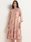 Zuba Peach Floral Print Cotton Blend A-Line Kurta