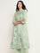 Zuba Green Floral Print Cotton Blend A-Line Kurta