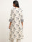 Utsa Off-White Floral Print Blended Linen Kurta