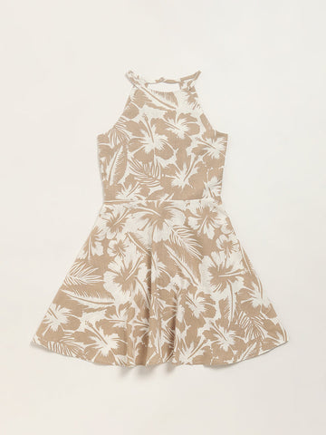 Y&F Kids Beige Printed A-Line Dress