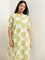 Diza Lime Foliage Printed Straight Cotton Kurta