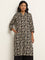 Utsa Black Straight Fit Printed Cotton Kurta