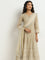 Vark Beige Embroidered A-Line Kurta, Pants and Dupatta Set