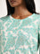 Utsa Aqua Floral Printed A-Line Cotton Blend Kurta