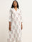 Utsa White Foliage Printed A-Line Cotton Kurta