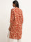 Utsa Red Printed Cotton Straight Kurta