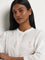 Zuba White Floral Embroidered A-line Cotton Kurta