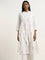 Zuba White Floral Embroidered A-line Cotton Kurta