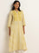 Utsa Yellow Stripe Printed A-line Kurta