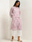 Utsa Light Purple Ikat Printed Straight Cotton Kurta