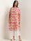 Diza Pink Floral Printed Straight Cotton Kurta