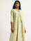 Utsa Lime Floral Embroidered A-Line Cotton Kurta