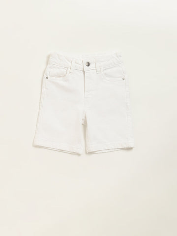 HOP Kids White Mid Rise Shorts