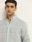 Ascot Teal Checkered Blended Linen Relaxed-Fit Shirt