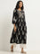 Utsa Black Chandbali Printed Fit-and-Flare Cotton Kurta