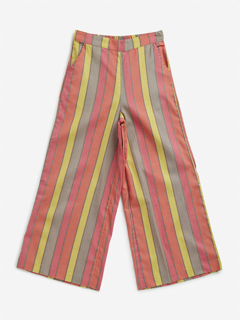 Utsa Kids Multicolour Striped High-Rise Cotton Palazzos (8 -14yrs)