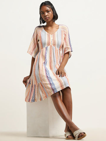 Bombay Paisley Multicolour Geometric Print Cotton Tiered Dress