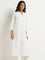 Utsa White Mirror-Detailed Cotton Straight Kurta