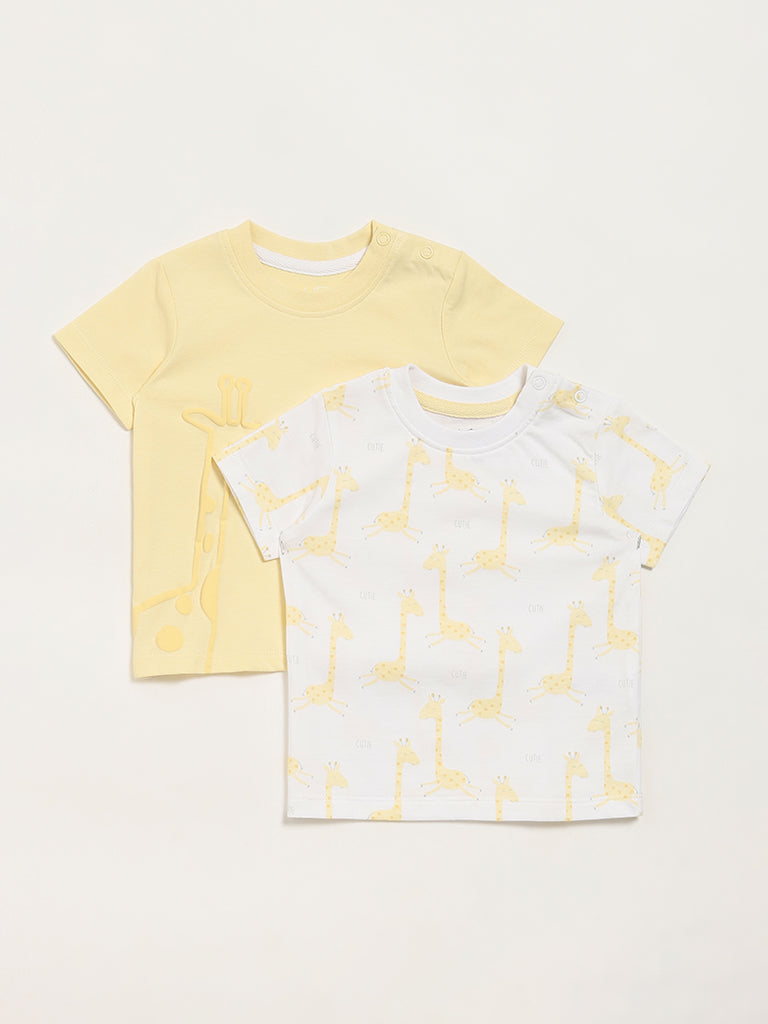 HOP Baby Multicolour Giraffe Printed T-Shirt - Pack of 2