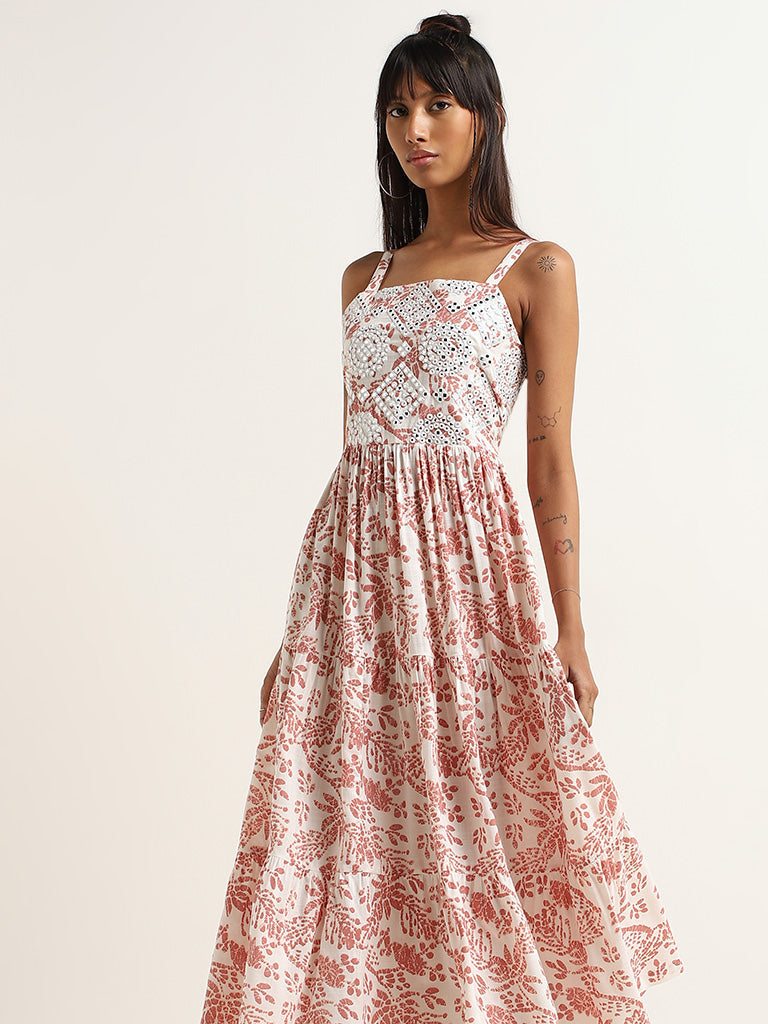 Bombay Paisley Peach Printed Tiered Dress