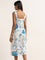 Bombay Paisley White Foliage Print A-Line Slit Dress