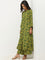 Utsa Dark Green Foliage Print A-line Kurta