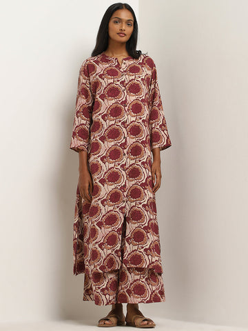 Utsa Maroon Floral Printed A-Line Kurta