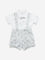 HOP Baby Grey Dinosaur Cotton Dungaree, Shirt & Bow Set