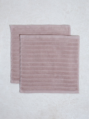 Westside Home Pink Self-Striped Luxe Ripple Face Towels (Set of 2)