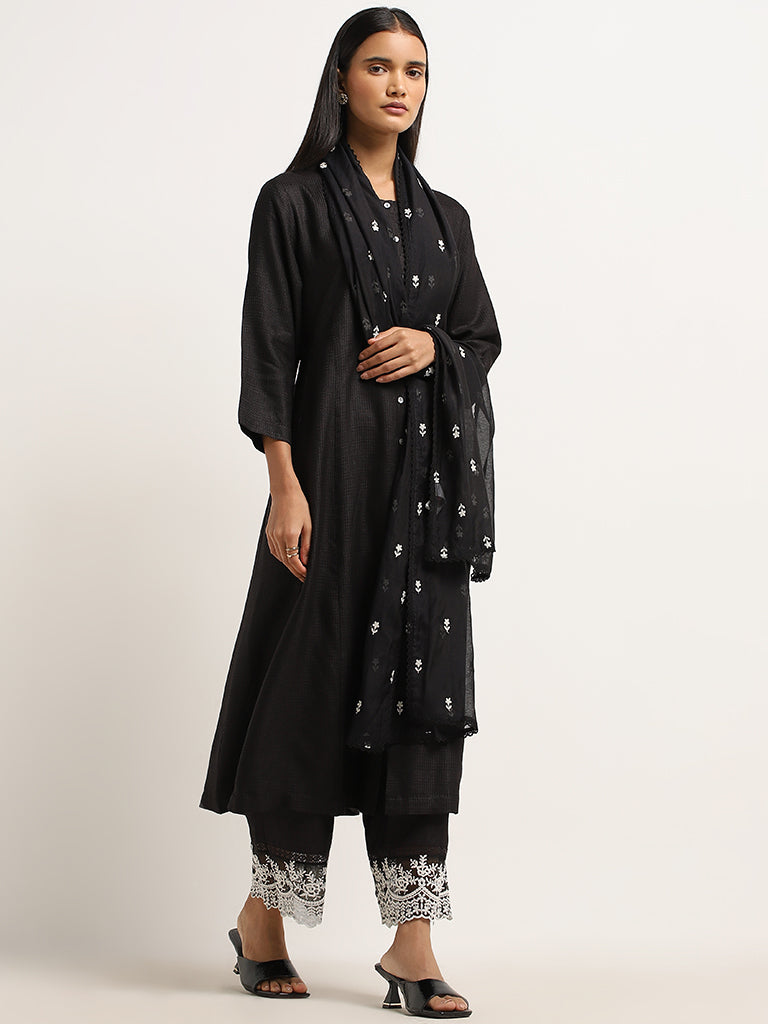 Zuba Black A-Line Cotton Kurta