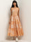 Bombay Paisley Orange Floral Design Tiered Cotton Dress