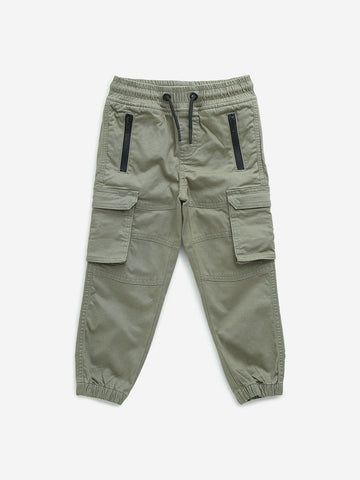 HOP Kids Sage Cargo-Style Mid-Rise Cotton Blend Joggers